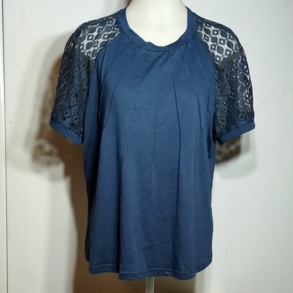 Shein Curve Navy Blue Lace Short Sleeve Top Sz 1XL - Picture 8 of 9